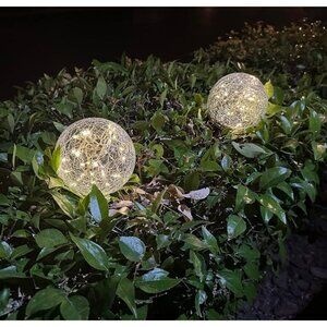 2-Pack Garden Solar Lights Outdoor, Cracked Glass Ball Light Waterproof